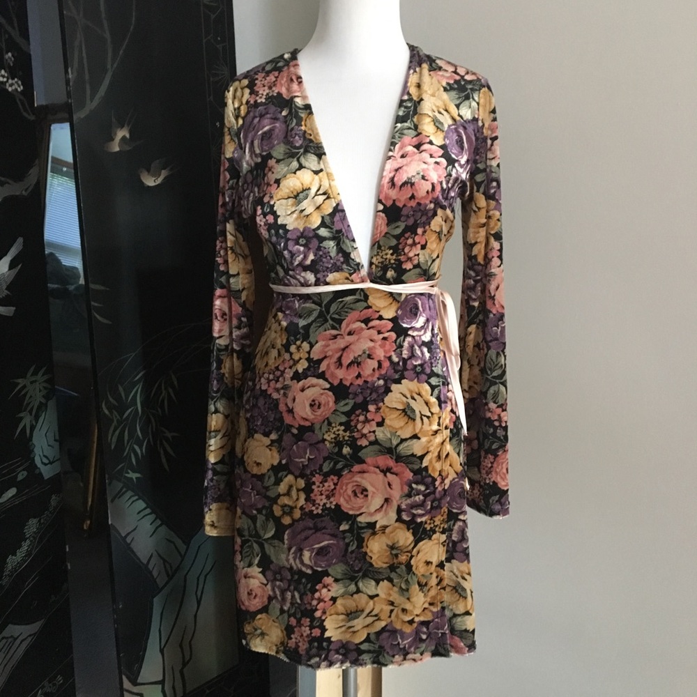 New TOPSHOP velvet floral fall wrap dress 4
